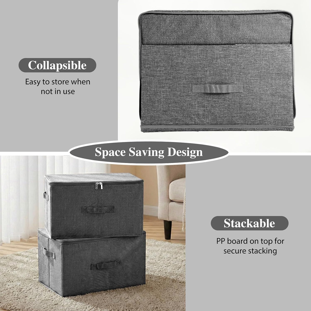 ANMINY Fabric Storage Bins with Zipper Lids, 15"x10"x6", Gray, 1 PCS