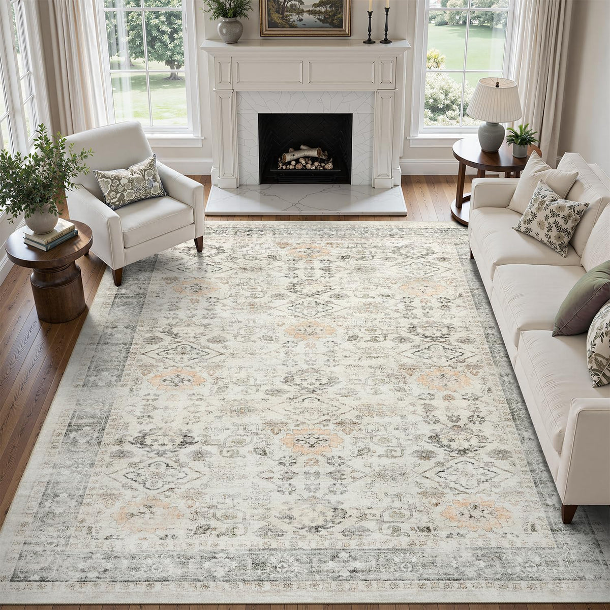DCX 8x10 Area Rug Living Room: Washable Botanical Carpet Blue and Green