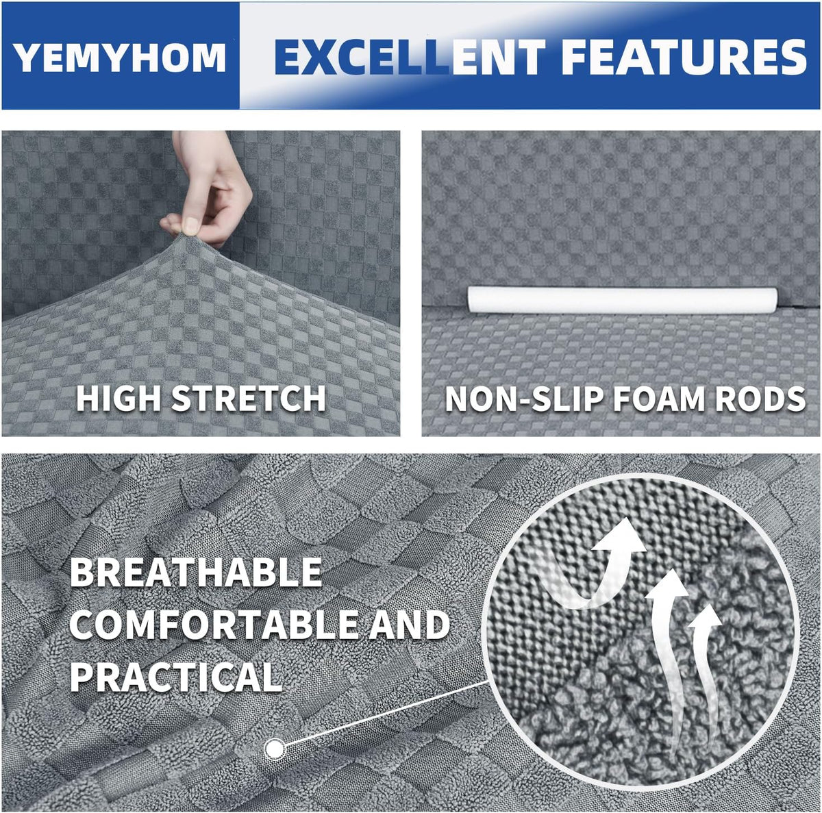 YEMYHOM Couch Cover Latest Jacquard Design High Stretch Sofa Covers for 3 Cushion Couch, Pet Dog Cat Proof Slipcover Non Slip Magic Elastic Furniture Protector (Sofa, Light Gray)