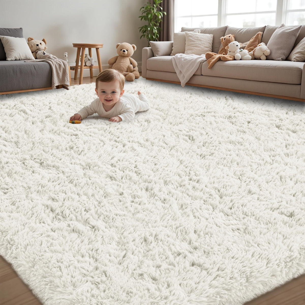8x10 Area Rug for Living Room,Black Fluffy Shag Non-Slip Bedroom Rugs