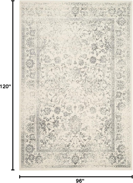 SAFAVIEH Area Rug 8x10 - Adirondack Collection - Large - Ivory & Silver, Distressed Vintage Floral Design, Non-Shedding & Easy to Clean, Ideal for Living Room, Bedroom, Dining Space (ADR109C)