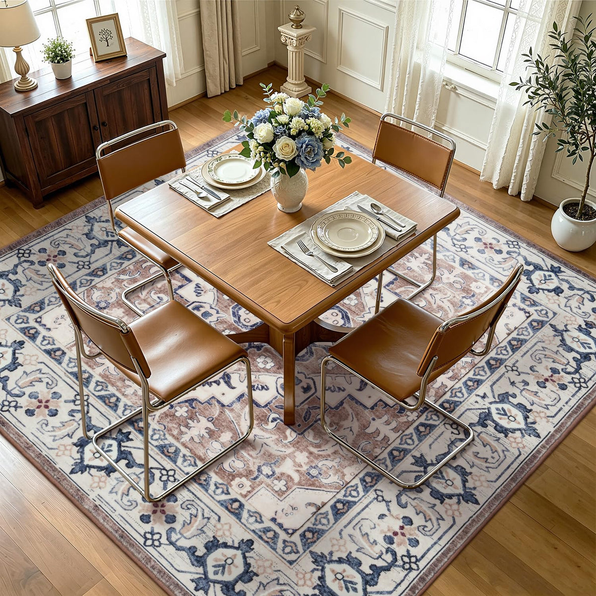 Lofus 8x10 Area Rugs for Living Room Bedroom, Soft Boho Carpet Floral Brown