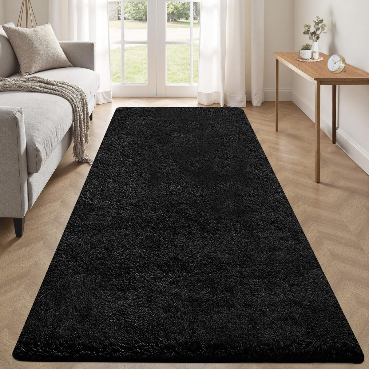8x10 Area Rugs for Living Room: Fluffy Shag Soft Washable Rug Large Fuzzy Plush Indoor Carpet for Bedroom Nursery Playroom Kids Girls Boys Room (Black, 8'x10')
