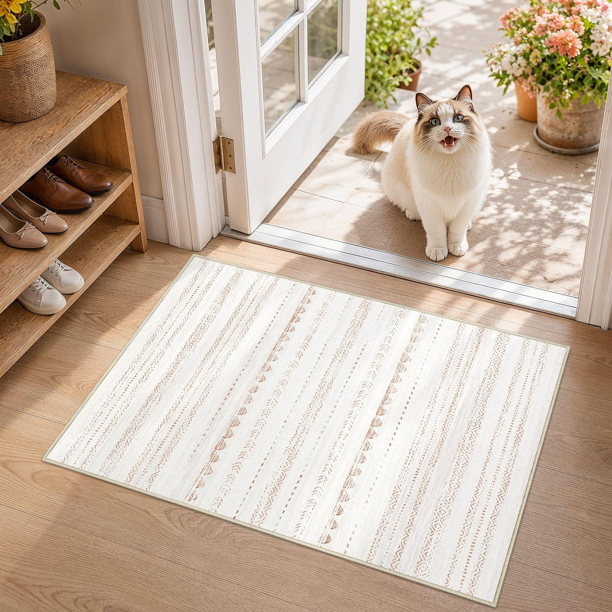 Nakagishi 10X14 Area Rugs for Living Room: Washable Modern Abstract Rug with Non-Slip Silicone Backing Low Pile Soft Carpet for Bedroom & Dining Decor Ideal for Families with Kids and Pets-Brown