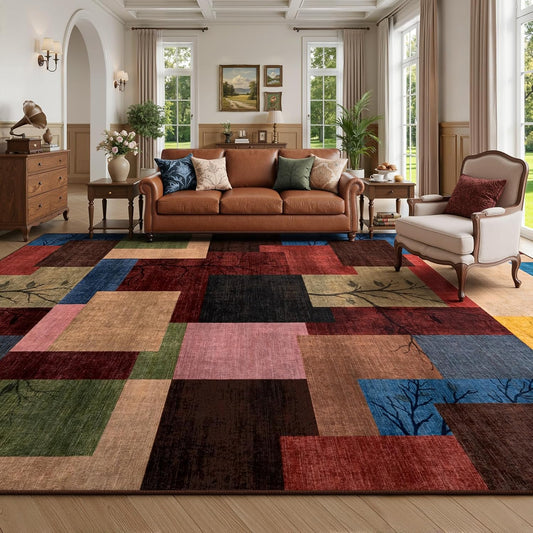Large Area Rugs for Living Room, Modern Geometric Patchwork Carpet Non-Slip