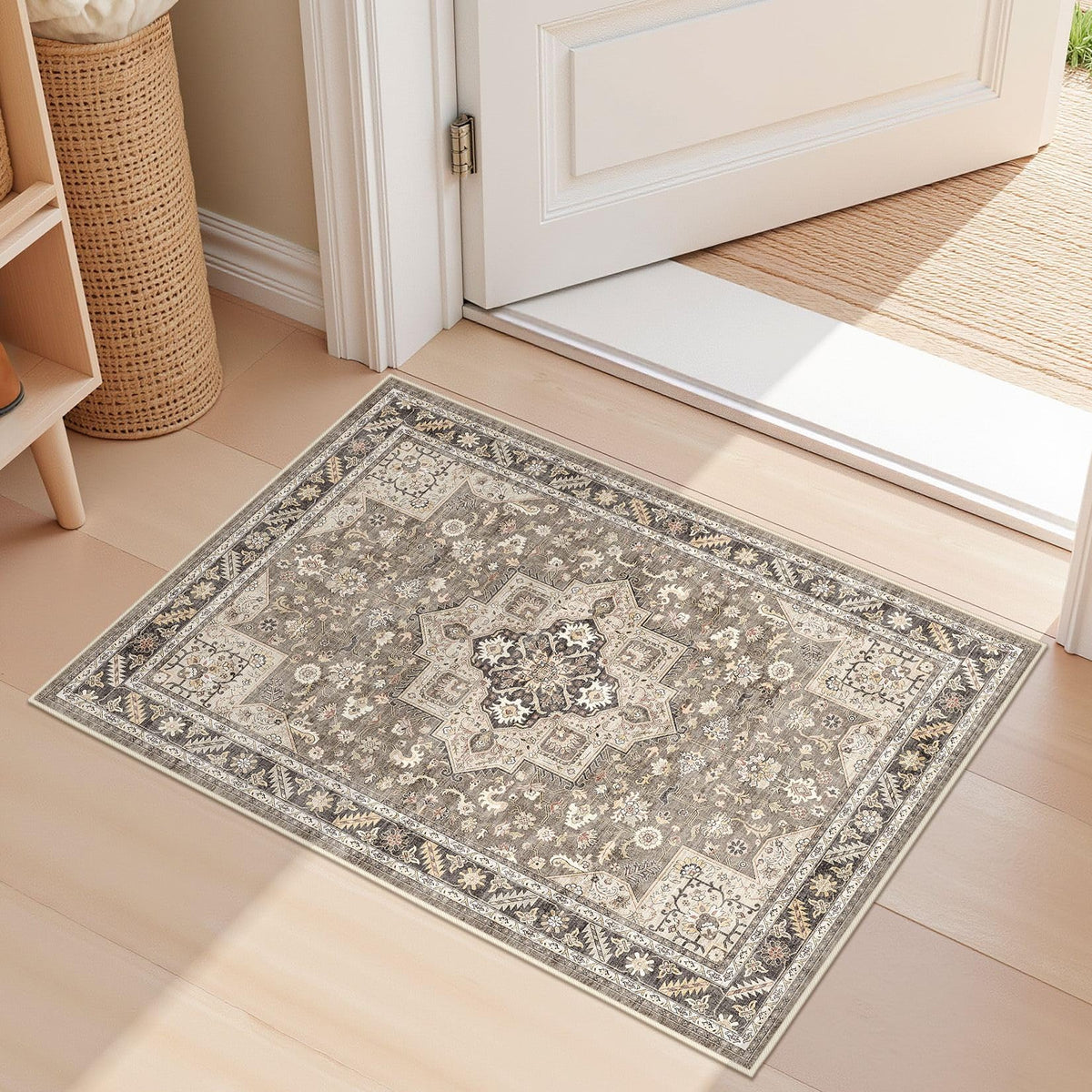 cotiled 9x12 Area Rug for Living Room, Washable, Traditional, Beige