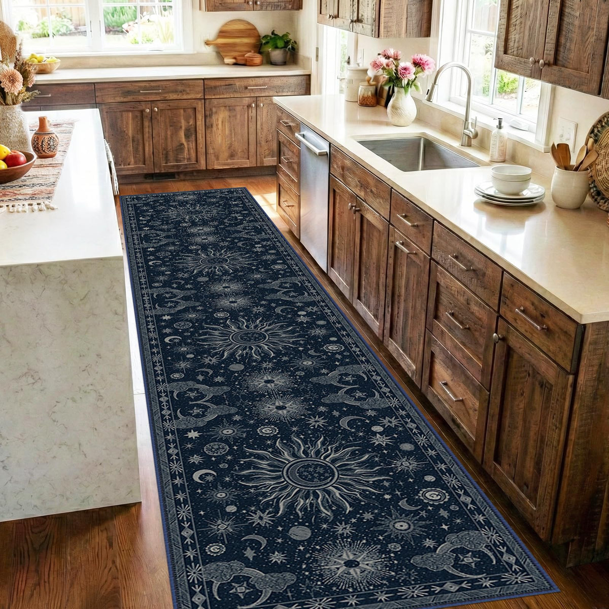 Vacuum-Friendly, 8x10 Washable Area Rug, Black Gold Beige Red
