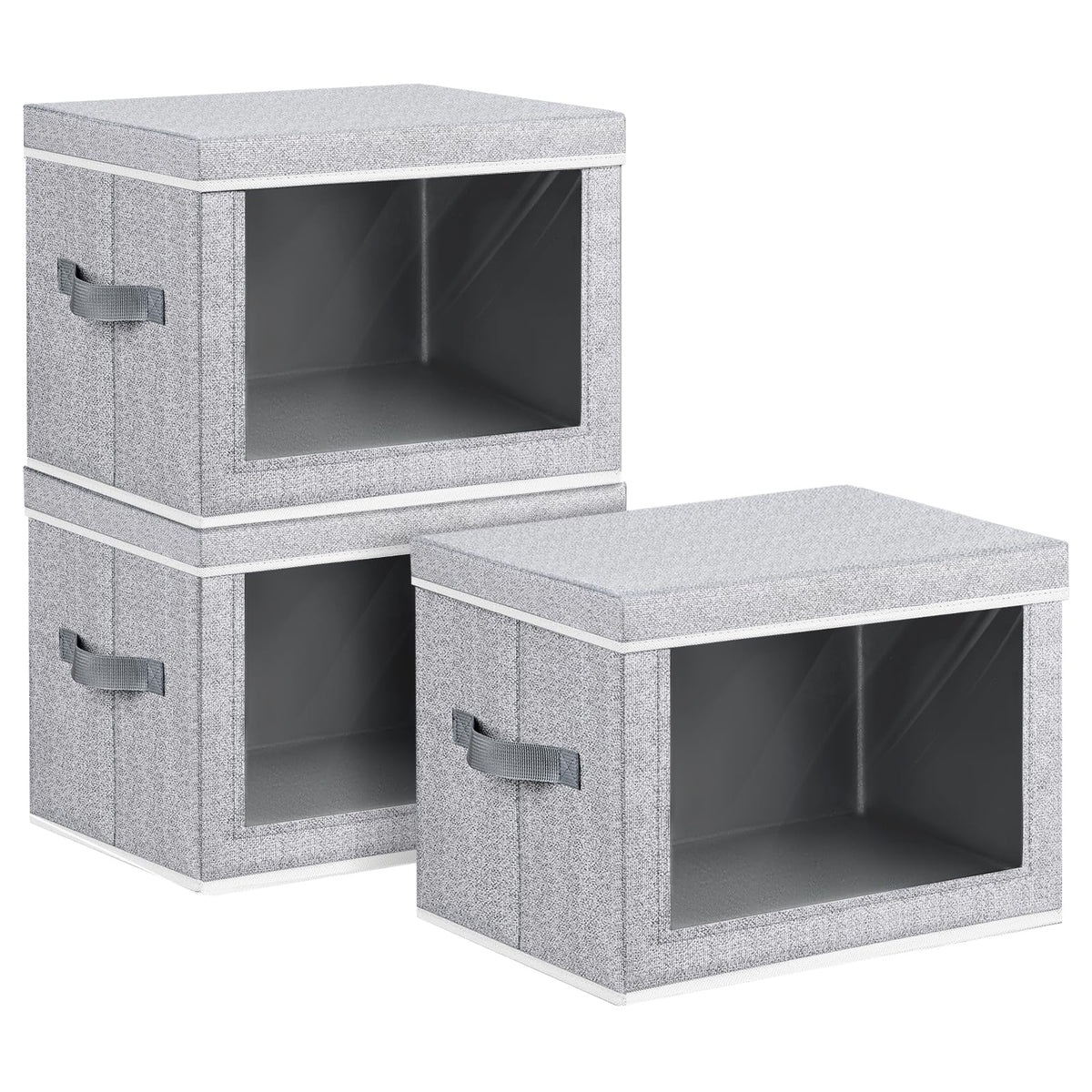 Homsorout Storage Bins with Lids, 4 Pack Large Storage Cubes with Window, Closet Bins with Lids & Handles, Fabric Box for Organizing Clothes, Towels, Books, Beige