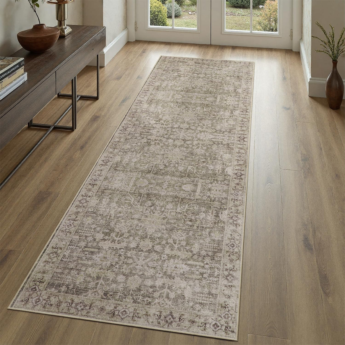 DCX 8x10 Area Rug Living Room: Washable Botanical Carpet Blue and Green
