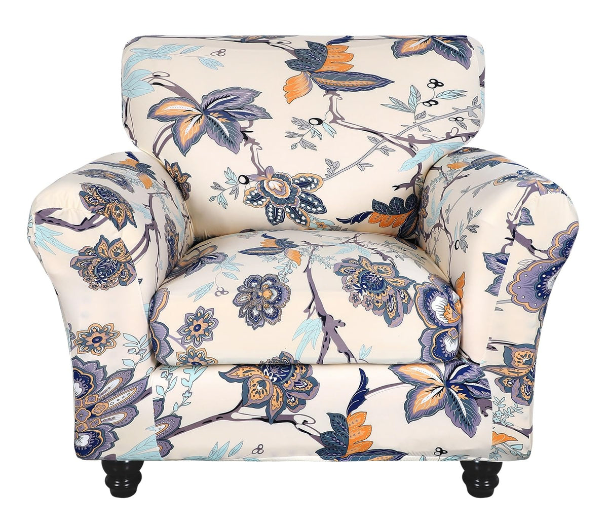 SearchI Stretch Sofa Cover Printed Couch Cover, Floral Pattern 4 Pieces Sofa Slipcover with 3 Separate Cushion Cover, Washable Furniture Protector for Living Room(Sofa, Yellow+Flower)