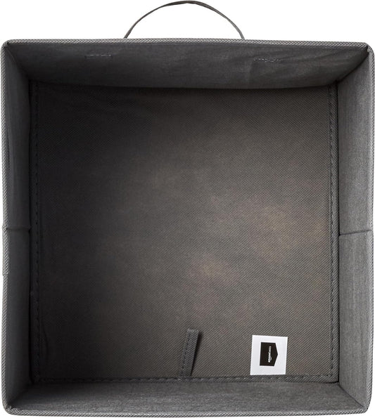 Amazon Basics Collapsible Fabric Storage Cubes Organizer with Handles, Sturdy, Foldable, Space-Saving, 10.5"x10.5"x11", Gray, 6-Pack