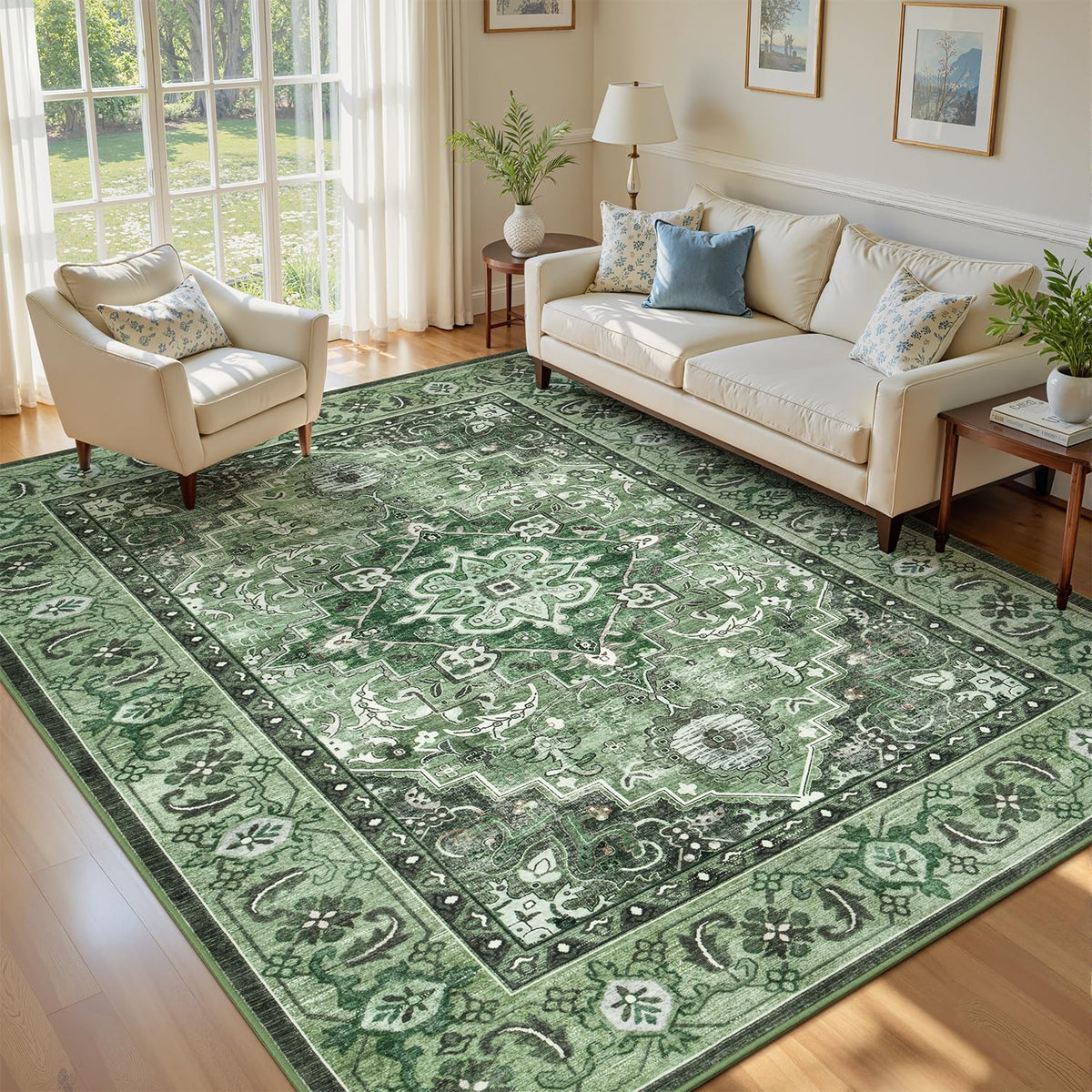 Lofus 8x10 Area Rugs for Living Room Bedroom, Soft Boho Carpet Floral Brown