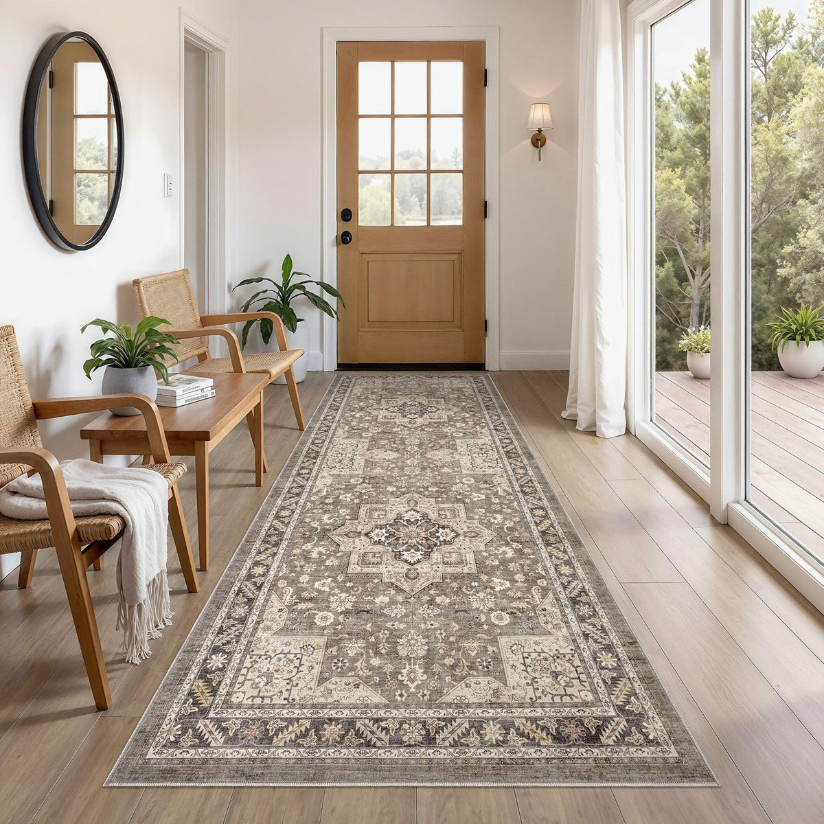 cotiled 9x12 Area Rug for Living Room, Washable, Traditional, Beige