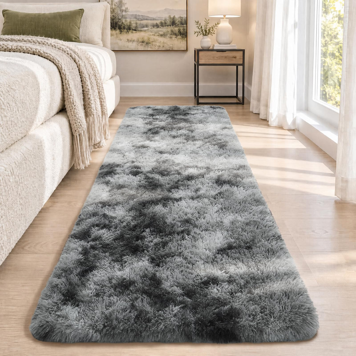 Ophanie Area Rugs 9x12 Living Room, Large Grey Bedroom Carpet, Big Shag Indoor Thick Soft Nursery Rug, Gray Fluffy Carpets for Boy and Girls Room Dorm Home Decor Aesthetic