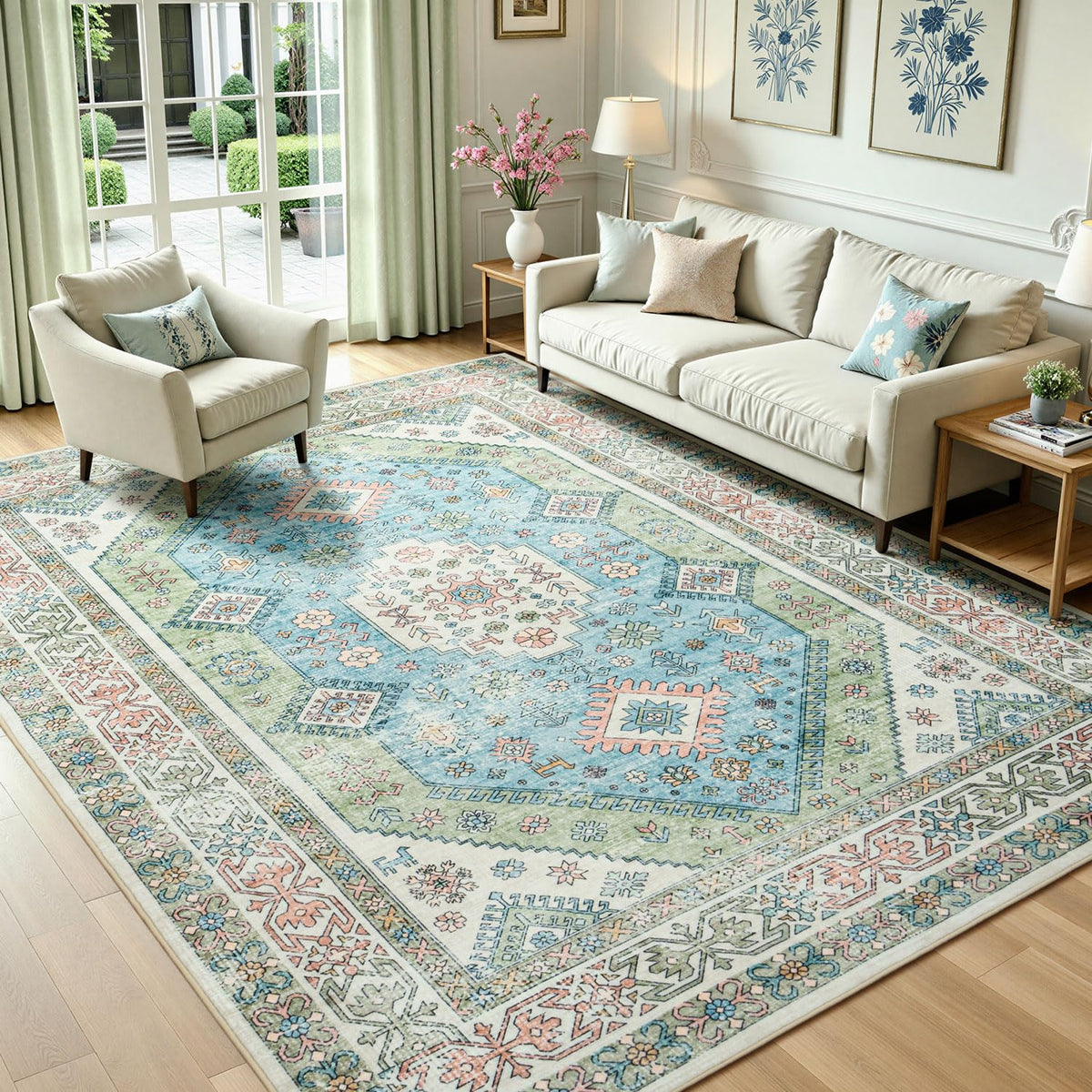 Lofus 8x10 Area Rugs for Living Room Bedroom, Soft Boho Carpet Floral Brown