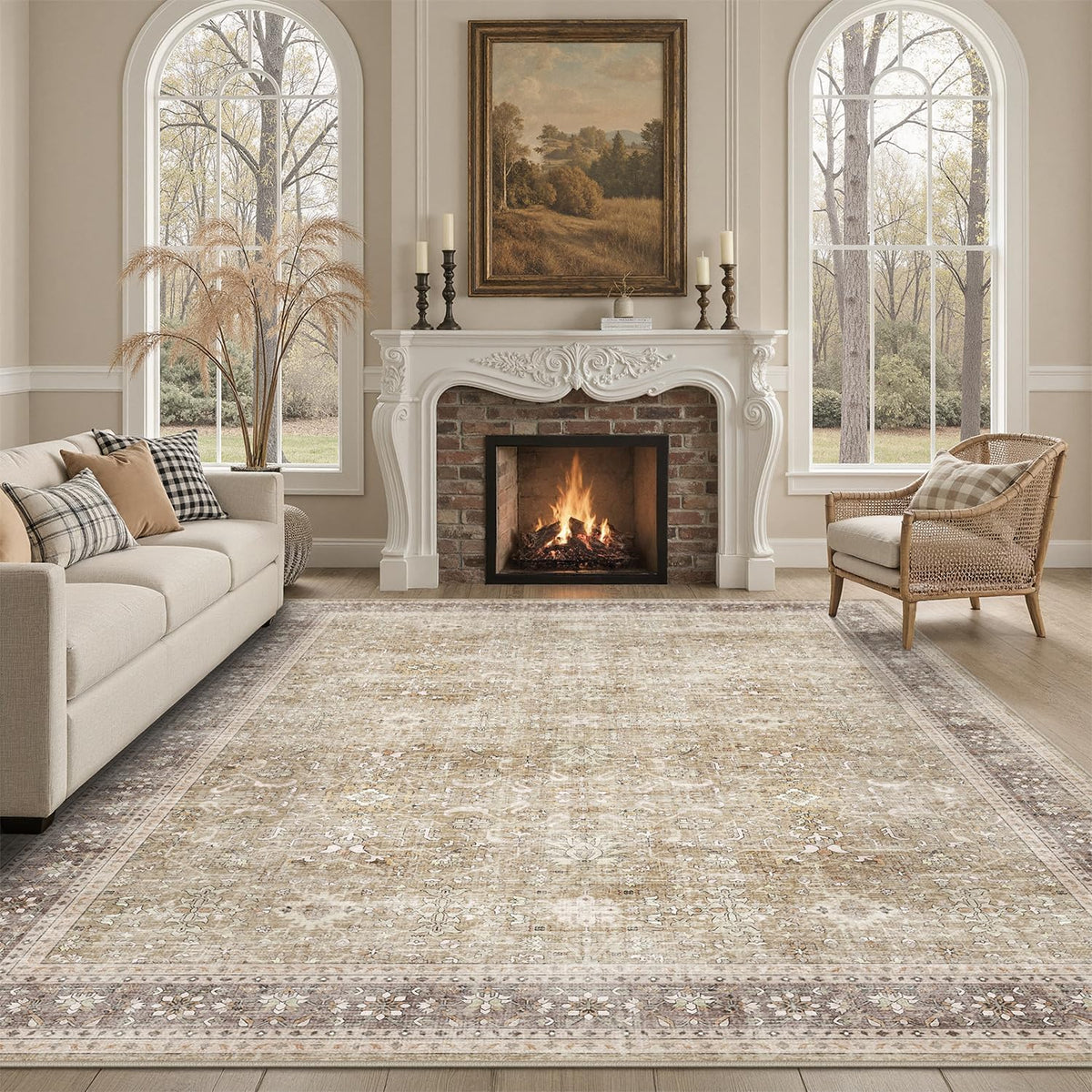 DCX 8x10 Area Rug Living Room: Washable Botanical Carpet Blue and Green