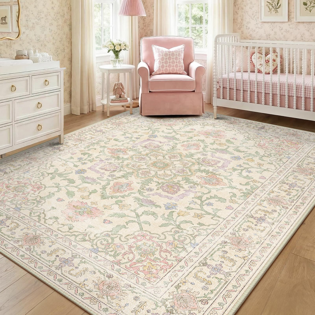 CAPALOCA 5x7 Washable Nursery Girls Low Pile Area Rug Pink