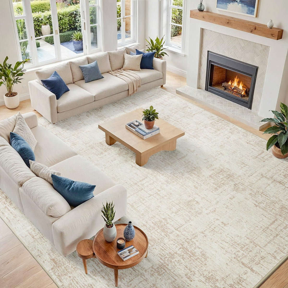 8x10 Washable Area Rug for Living Room Bedroom: Non-Slip Modern White Gray