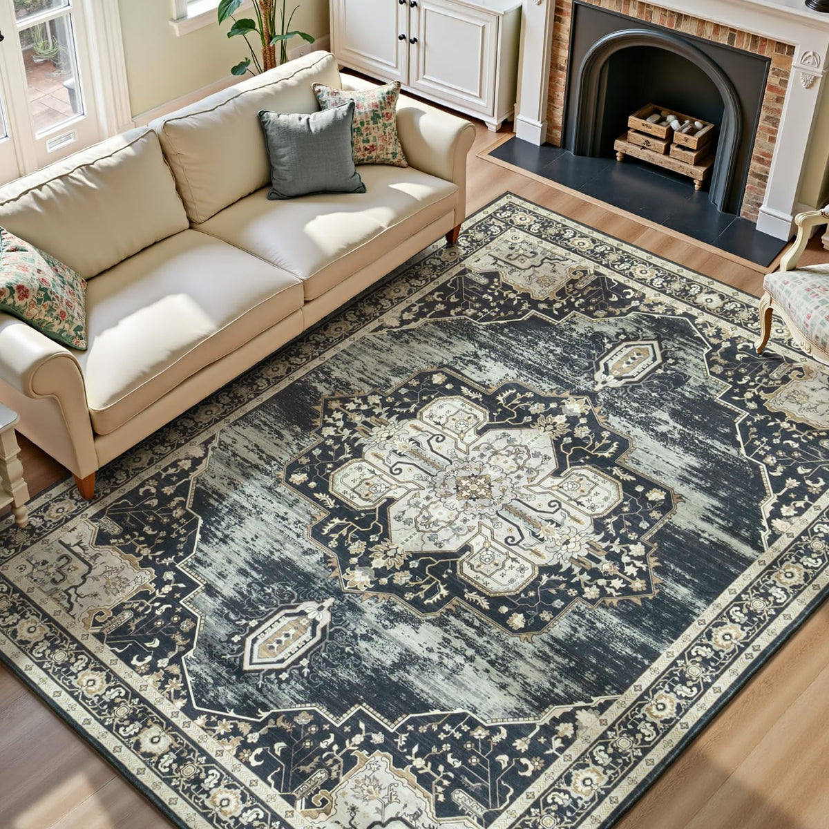 Lofus 8x10 Area Rugs for Living Room Bedroom, Soft Boho Carpet Floral Brown