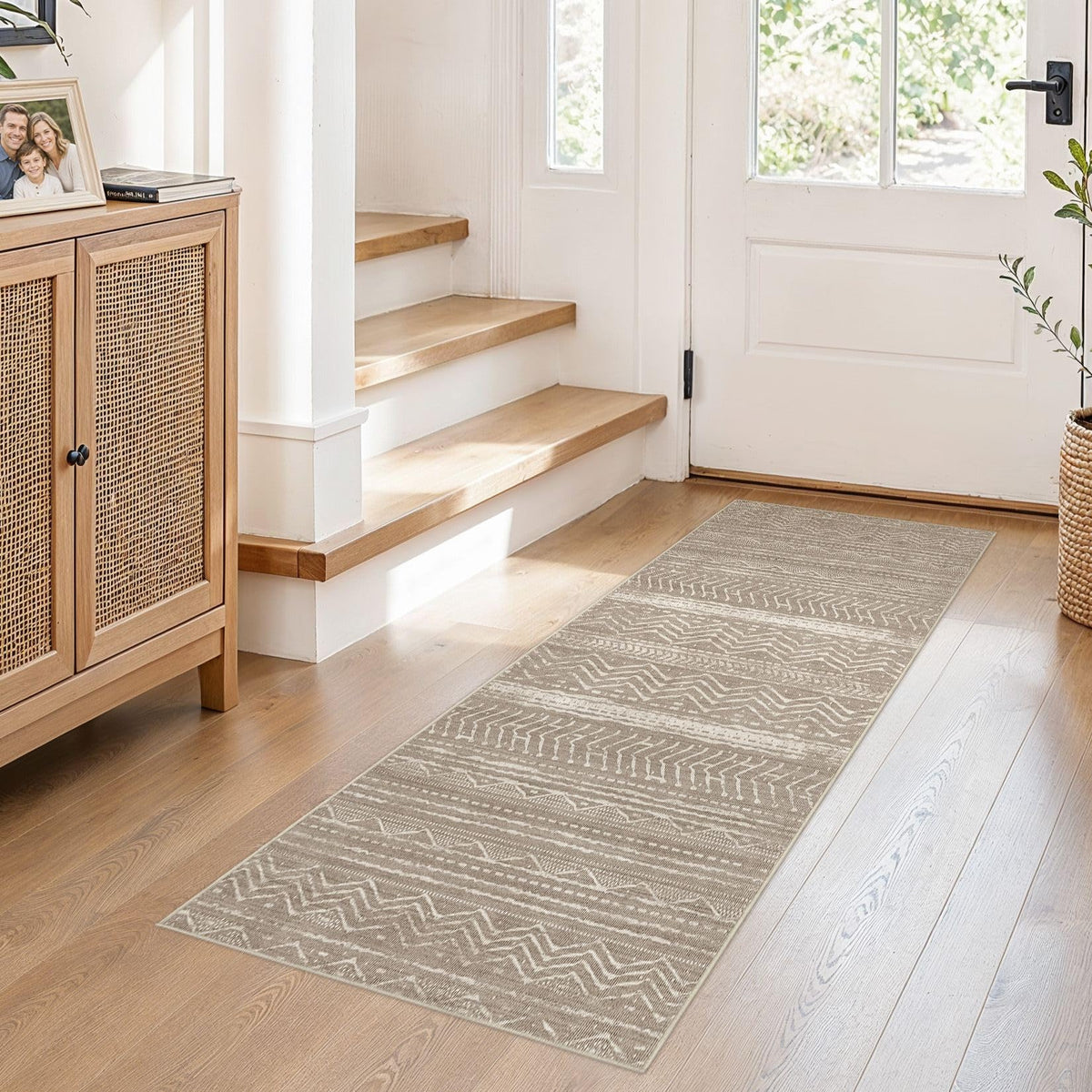 Nakagishi 10X14 Area Rugs for Living Room: Washable Modern Abstract Rug with Non-Slip Silicone Backing Low Pile Soft Carpet for Bedroom & Dining Decor Ideal for Families with Kids and Pets-Brown