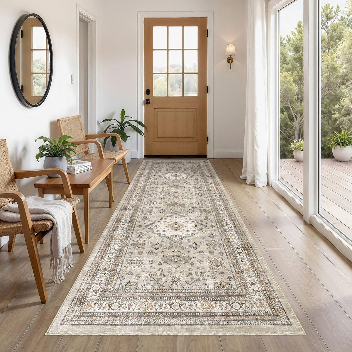 cotiled 9x12 Area Rug for Living Room, Washable, Traditional, Beige