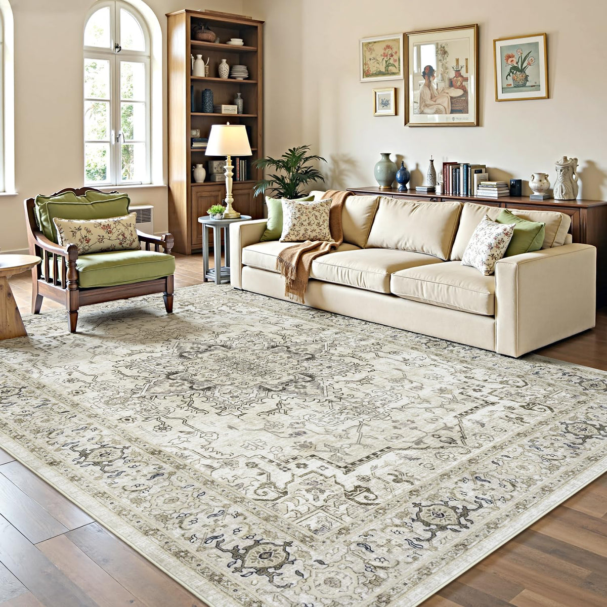 Lofus 8x10 Area Rugs for Living Room Bedroom, Soft Boho Carpet Floral Brown
