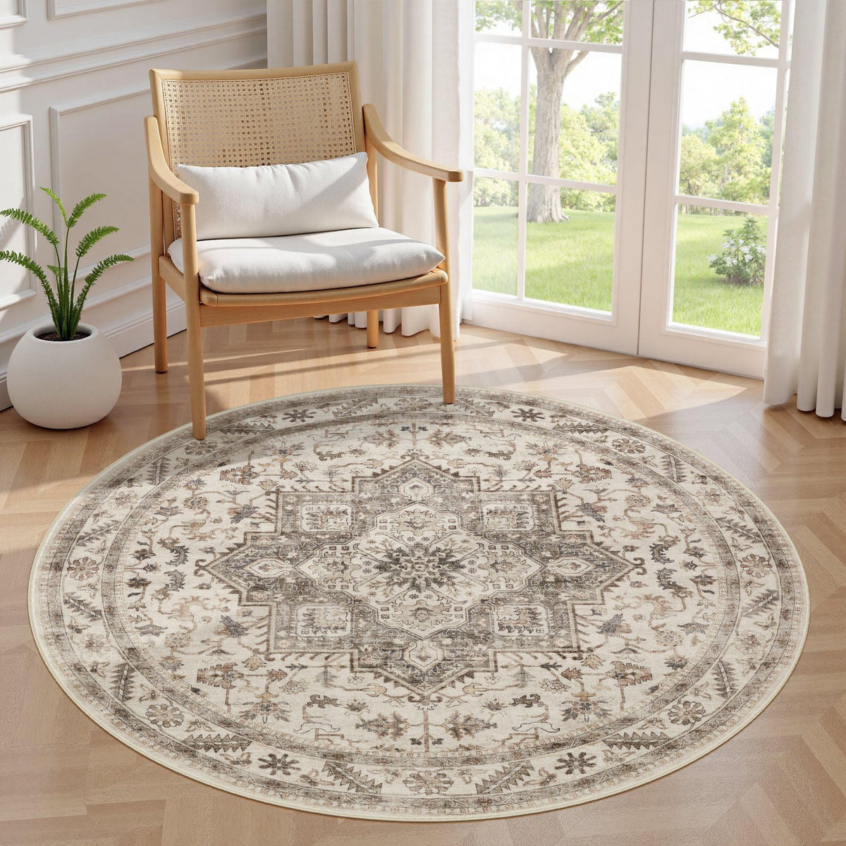 cotiled 9x12 Area Rug for Living Room, Washable, Traditional, Beige
