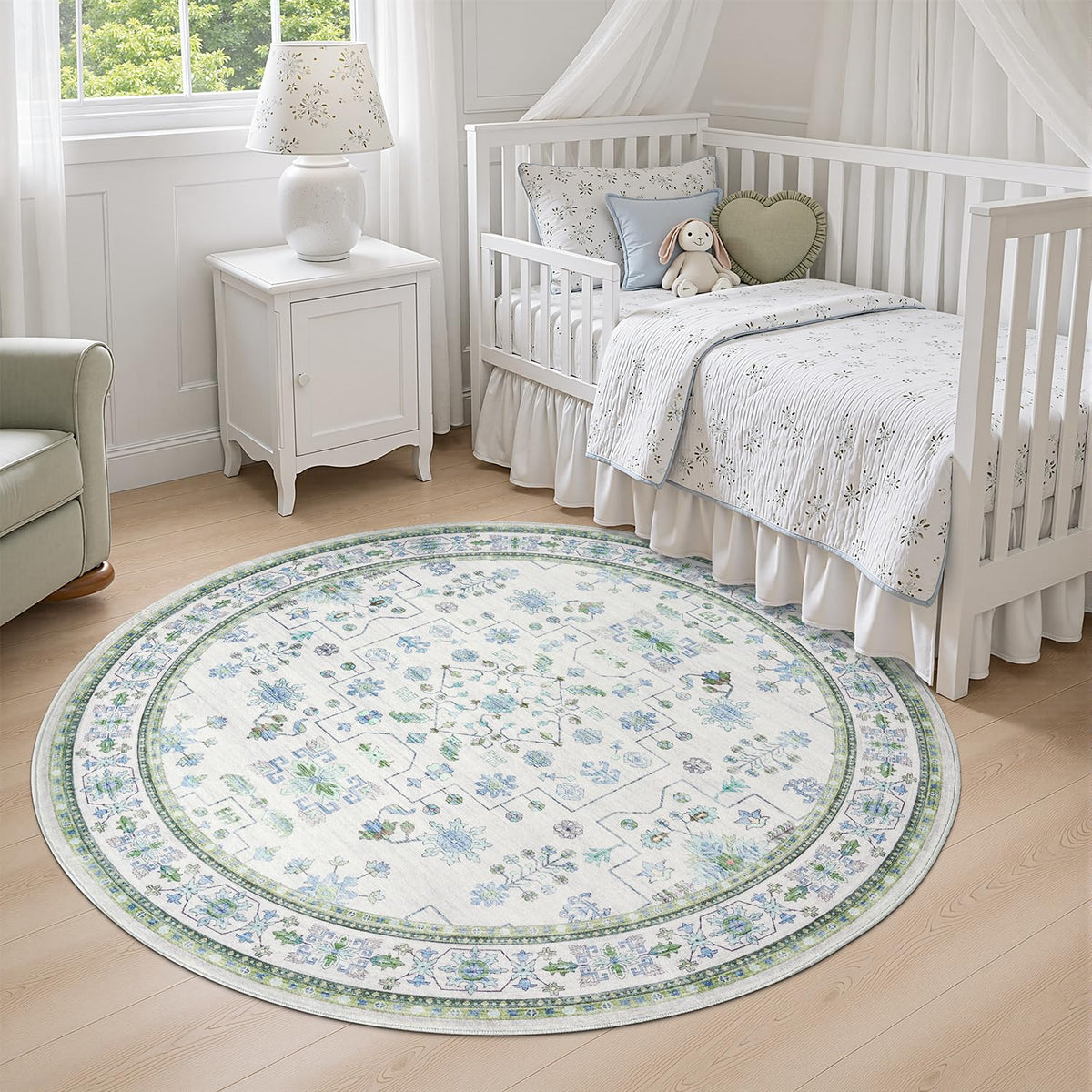 DCX 8x10 Area Rug Living Room: Washable Botanical Carpet Blue and Green