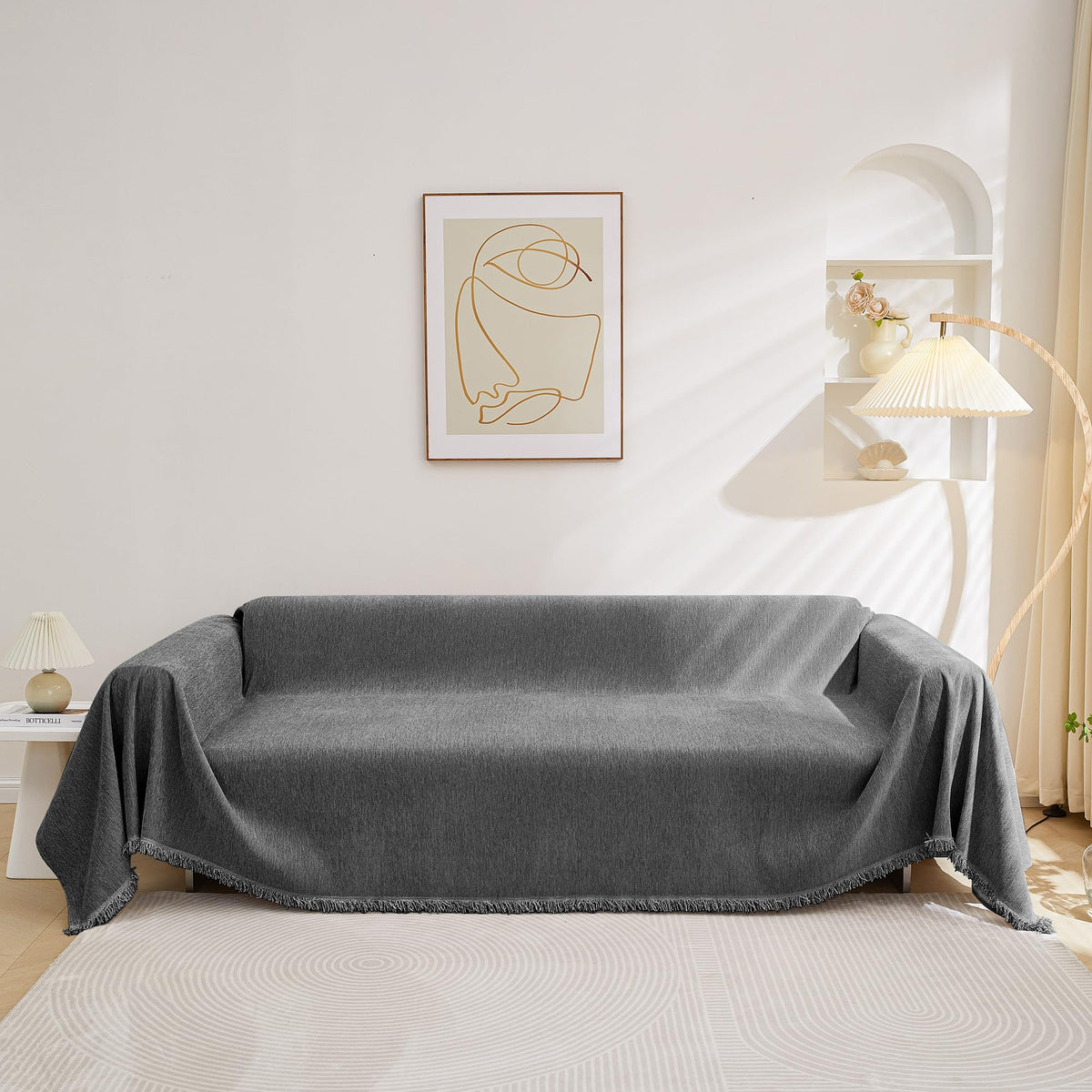MEETSKY Couch Cover Sofa Covers Couch Covers for 3 Cushion Couch Sofa Pet Friendly, L Shaped Sectional Sofa Covers Washable Simply Put Sofa Throw Cover for Dogs, 91" x 134", Beige
