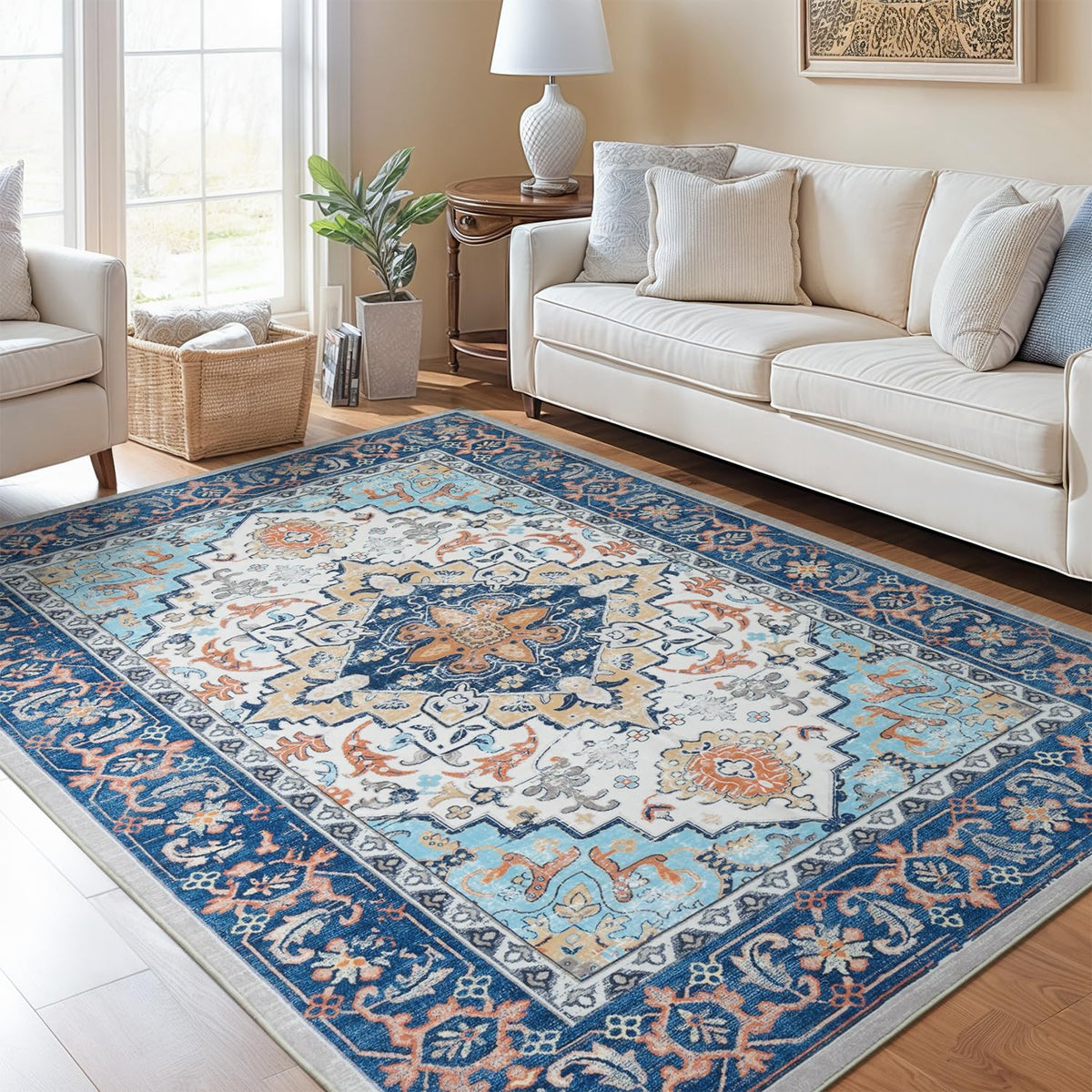 Lofus 8x10 Area Rugs for Living Room Bedroom, Soft Boho Carpet Floral Brown