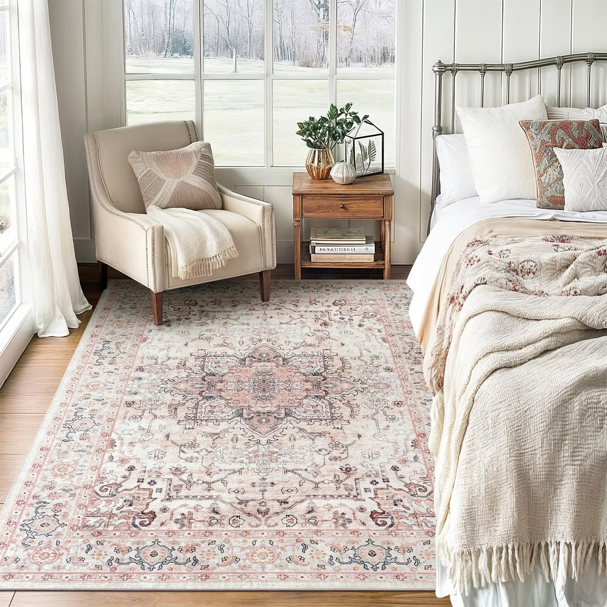 Lofus 8x10 Area Rugs for Living Room Bedroom, Soft Boho Carpet Floral Brown