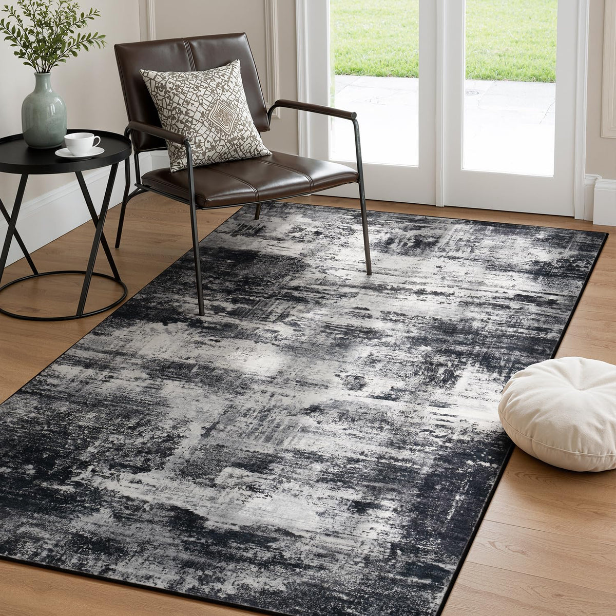 Living Room Rug 5x7, Washable Modern Abstract Rugs Black and White