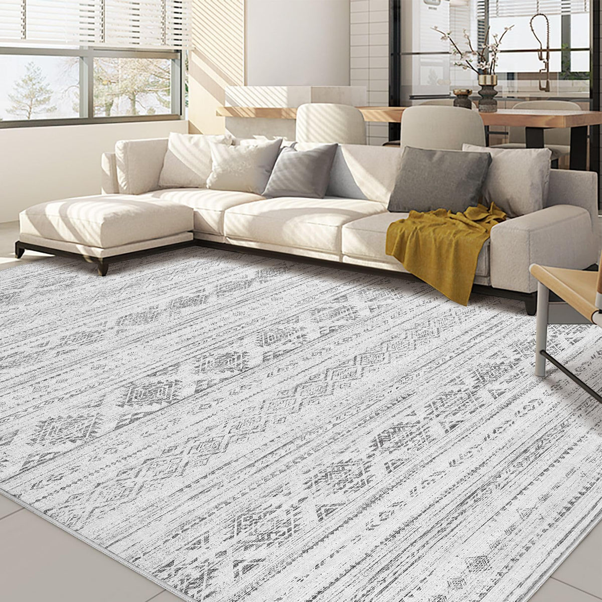 Nakagishi 10X14 Area Rugs for Living Room: Washable Modern Abstract Rug with Non-Slip Silicone Backing Low Pile Soft Carpet for Bedroom & Dining Decor Ideal for Families with Kids and Pets-Brown