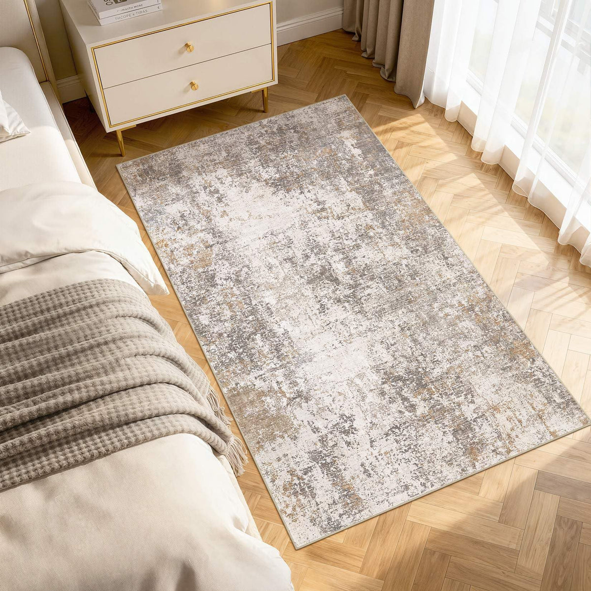 8x10 Area Rugs Living Room Abstract Washable Rug, Gold Brown