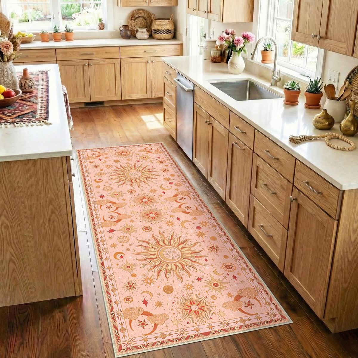 Vacuum-Friendly, 8x10 Washable Area Rug, Black Gold Beige Red