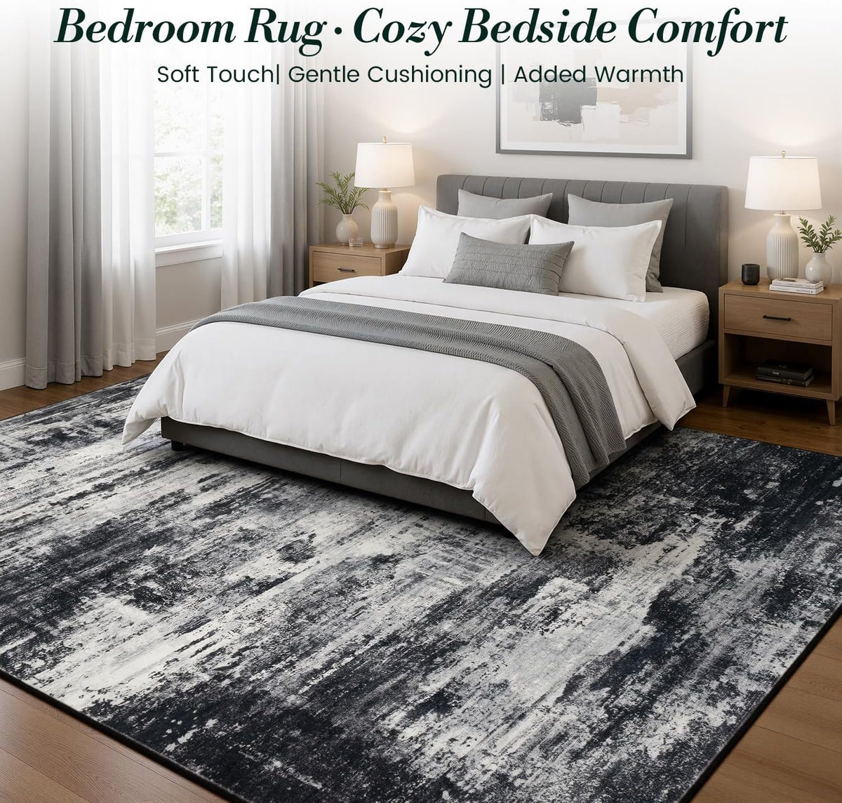 Living Room Rug 5x7, Washable Modern Abstract Rugs Black and White