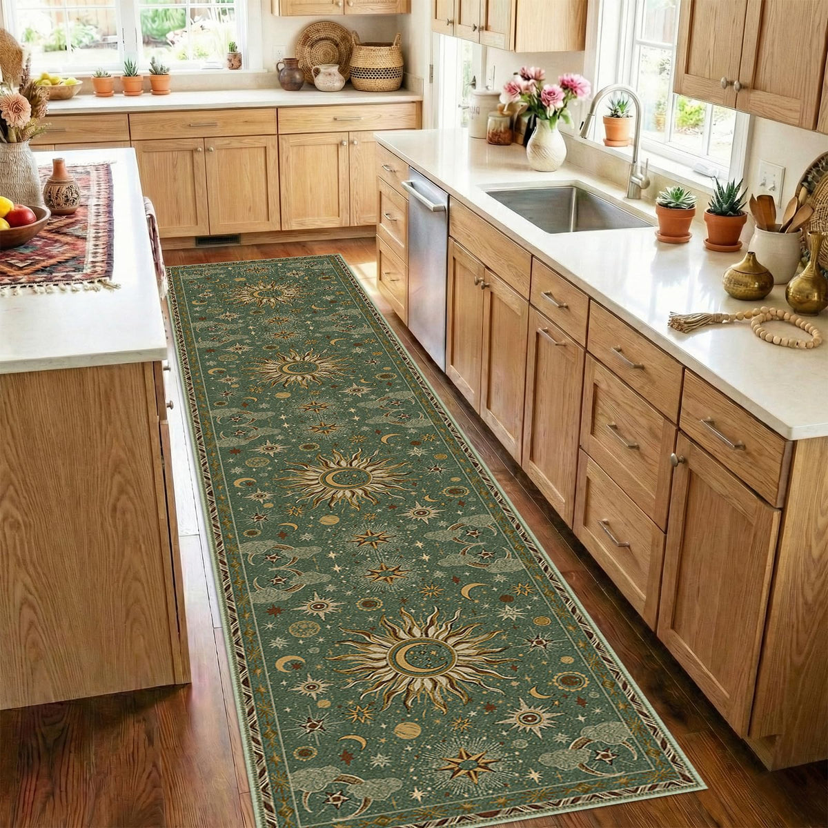 Vacuum-Friendly, 8x10 Washable Area Rug, Black Gold Beige Red