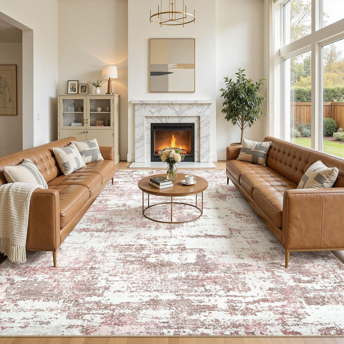 8x10 Area Rugs Living Room Abstract Washable Rug, Gold Brown