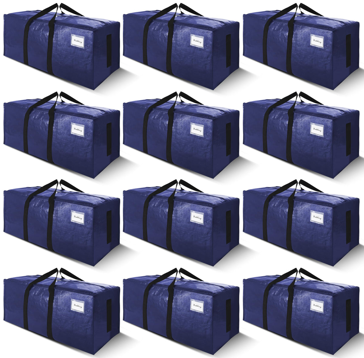 SWEET DOLPHIN 8 Pack 200LB Heavy-Duty Moving Bags with Wrap-Around Handles, Extra Large Storage Totes for Space Saving, Clothes Storage Bags, College Dorm Essentials, Blue, 24 Gal