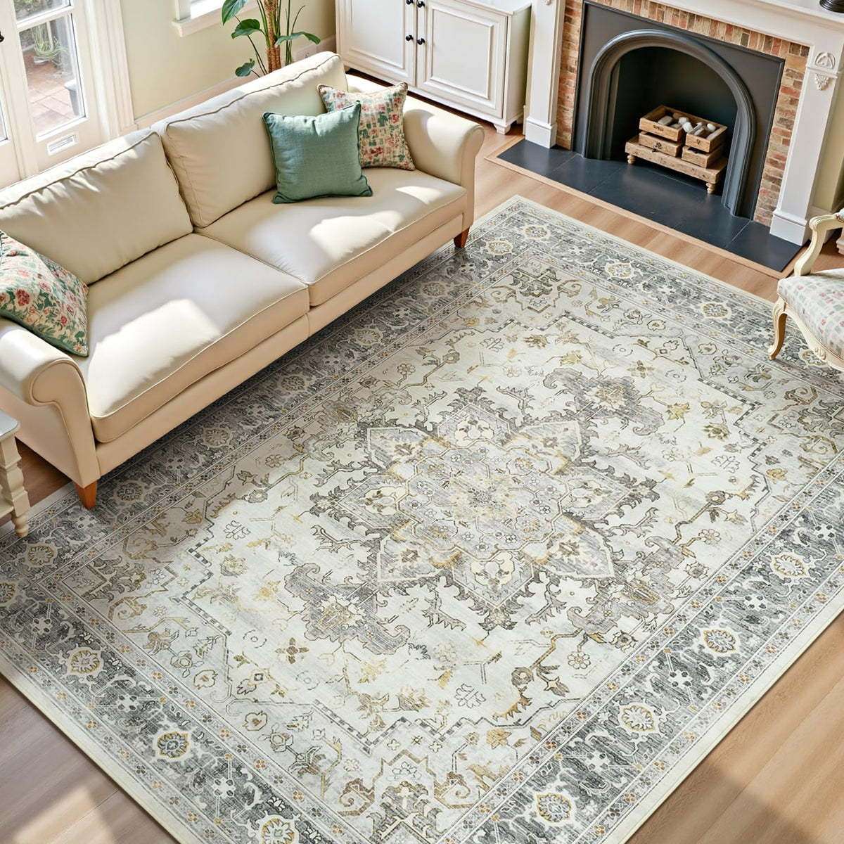 Lofus 8x10 Area Rugs for Living Room Bedroom, Soft Boho Carpet Floral Brown
