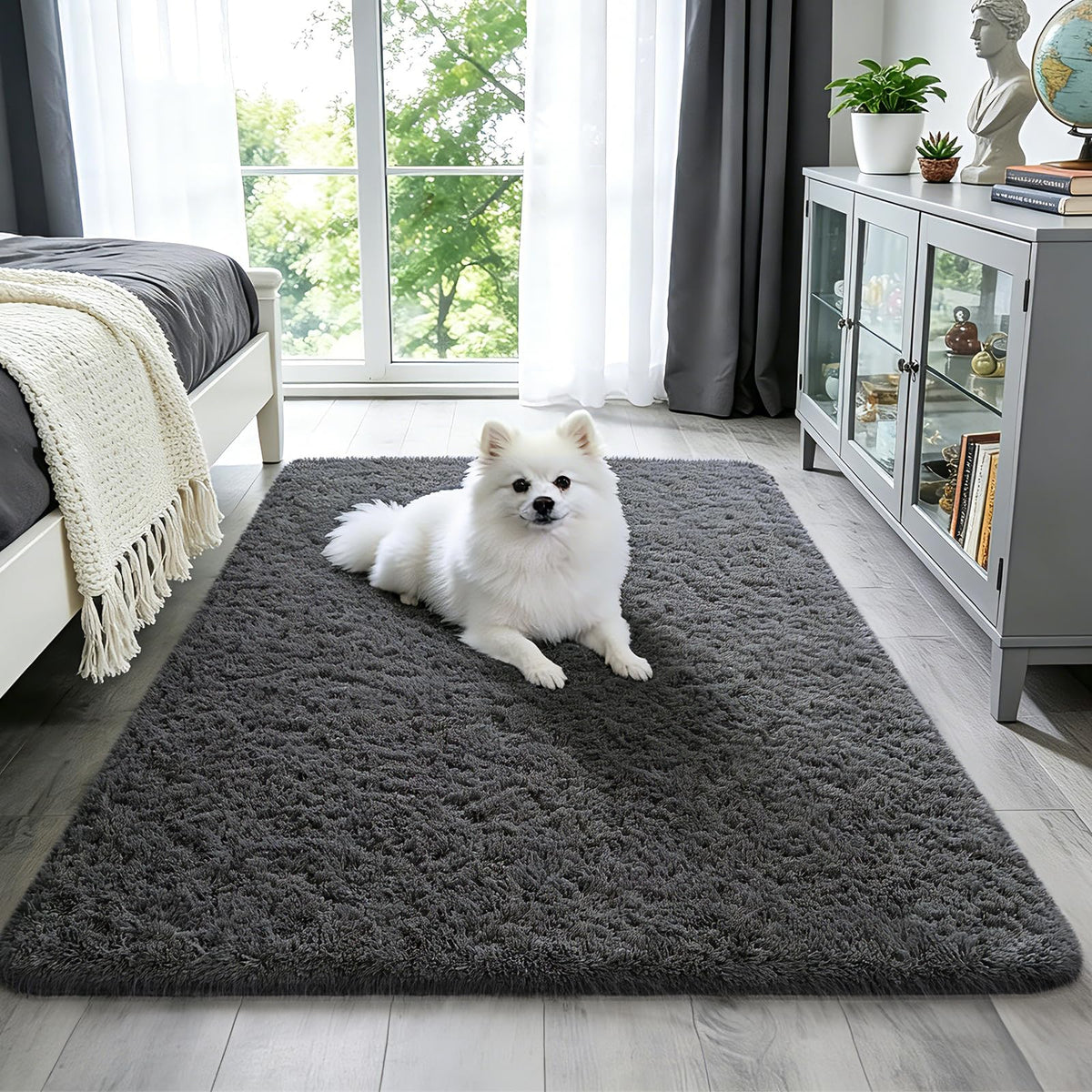 Ophanie Area Rugs 9x12 Living Room, Large Grey Bedroom Carpet, Big Shag Indoor Thick Soft Nursery Rug, Gray Fluffy Carpets for Boy and Girls Room Dorm Home Decor Aesthetic