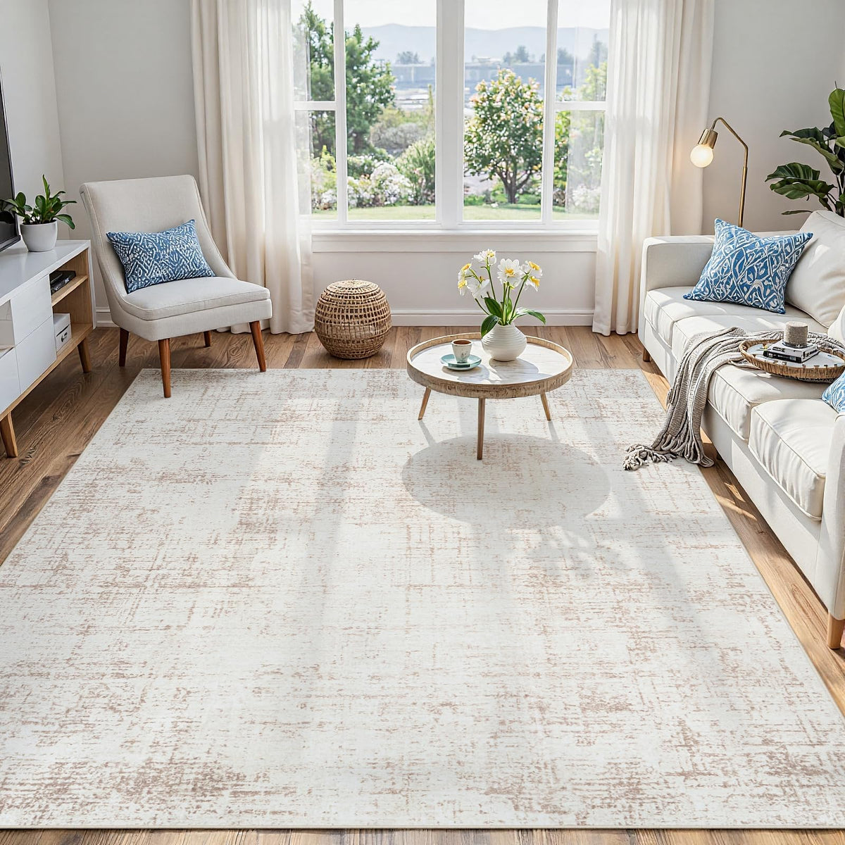 8x10 Washable Area Rug for Living Room Bedroom: Non-Slip Modern White Gray