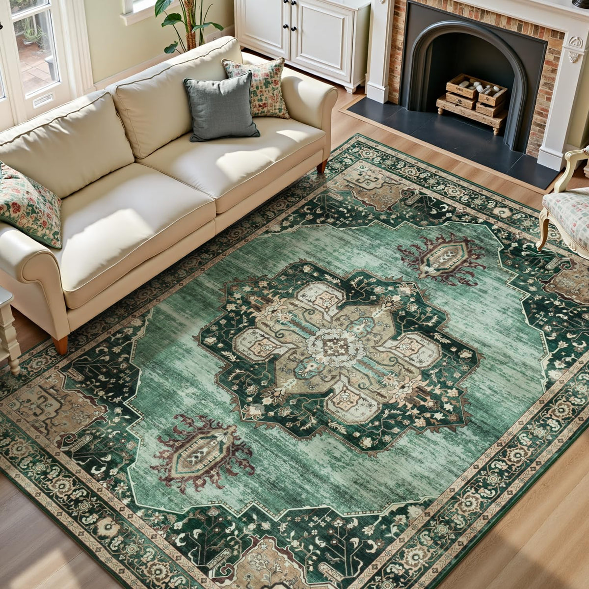 Lofus 8x10 Area Rugs for Living Room Bedroom, Soft Boho Carpet Floral Brown