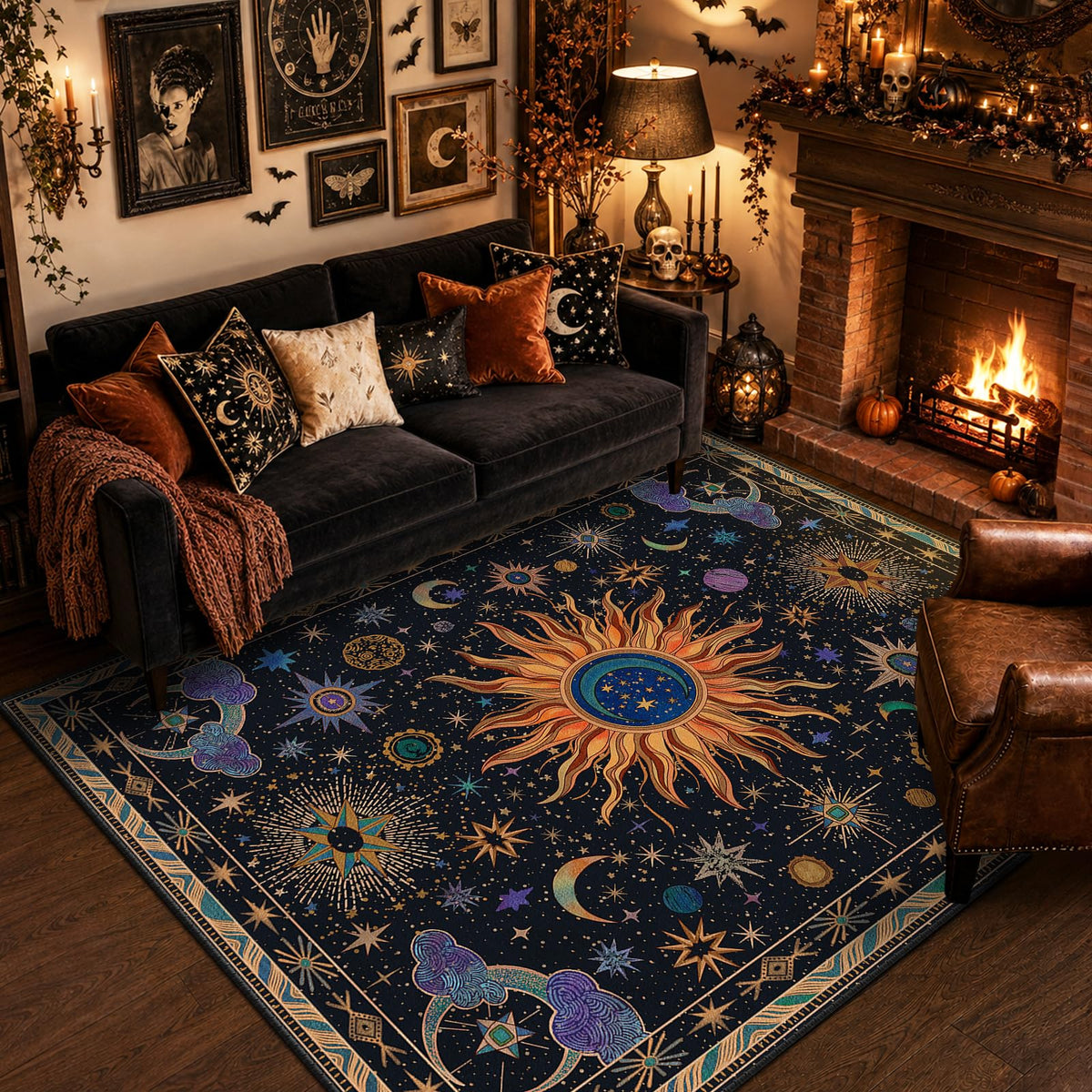 Vacuum-Friendly, 8x10 Washable Area Rug, Black Gold Beige Red