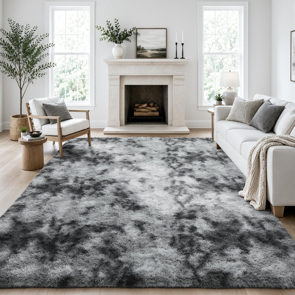 Ophanie Area Rugs 9x12 Living Room, Large Grey Bedroom Carpet, Big Shag Indoor Thick Soft Nursery Rug, Gray Fluffy Carpets for Boy and Girls Room Dorm Home Decor Aesthetic