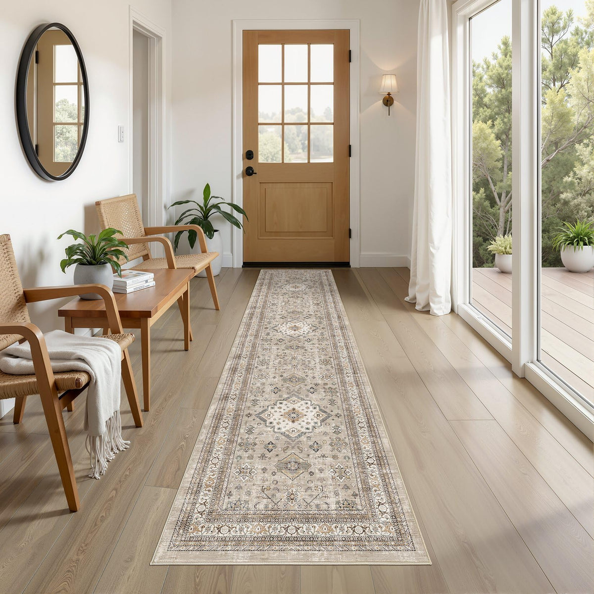 cotiled 9x12 Area Rug for Living Room, Washable, Traditional, Beige