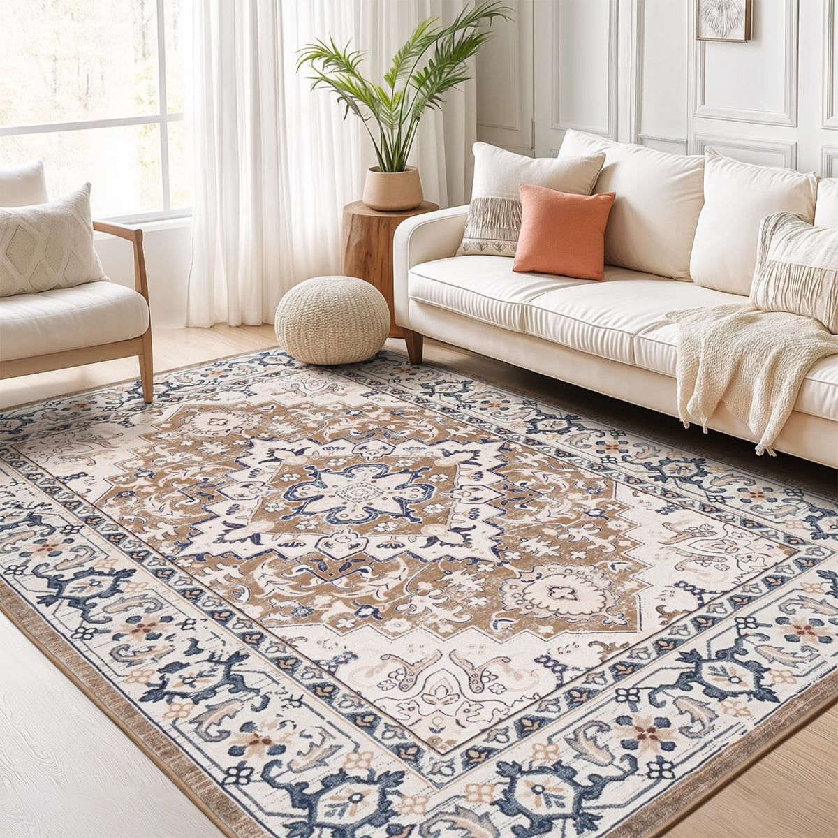 Lofus 8x10 Area Rugs for Living Room Bedroom, Soft Boho Carpet Floral Brown