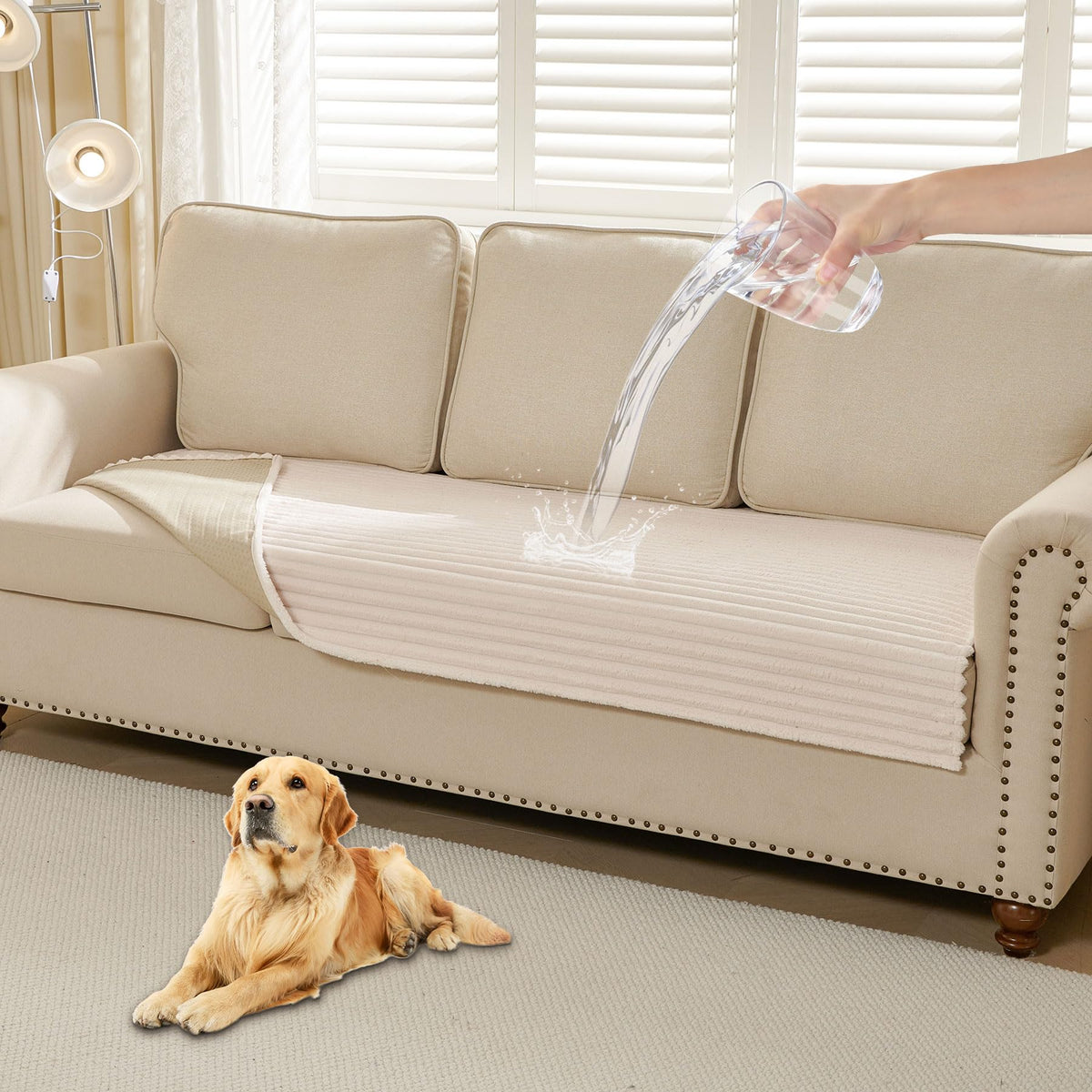 HAOMAIJIA Waterproof Couch Cover for Dogs Washable,Faux Fur Pet Couch Covers for Sofa,Soft Dog Bed Cover Non-Slip Couch Covers for 3 Cushion Couch Sofa Pet Friendly (Off White, 35" x 82")