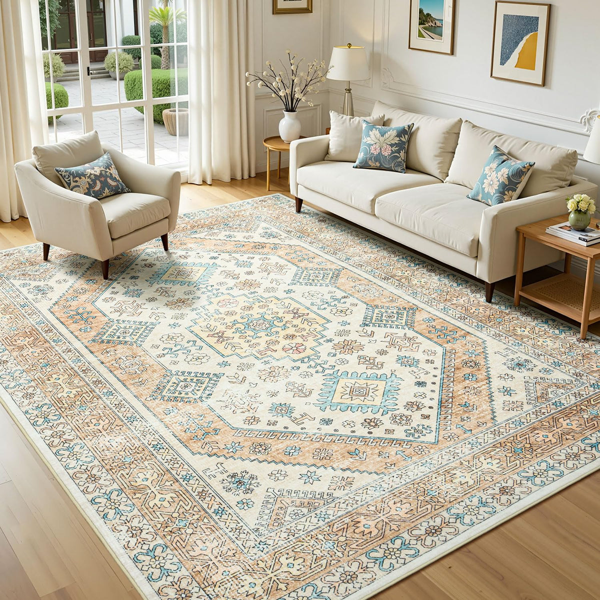 Lofus 8x10 Area Rugs for Living Room Bedroom, Soft Boho Carpet Floral Brown
