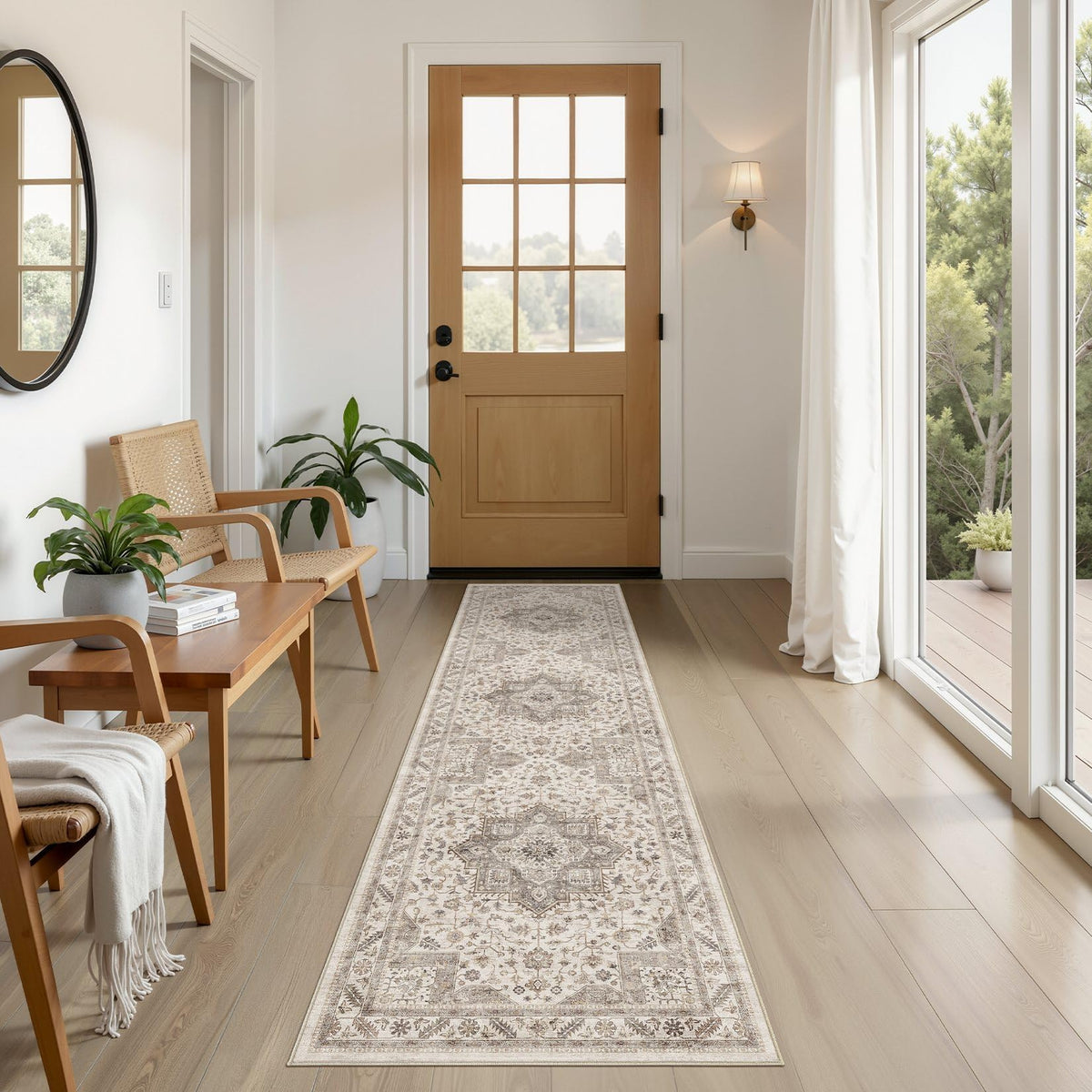 cotiled 9x12 Area Rug for Living Room, Washable, Traditional, Beige